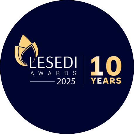  Lesedi Awards 2025 branded icon of golden lotus. The awards celebrate 10 years of impact. 
