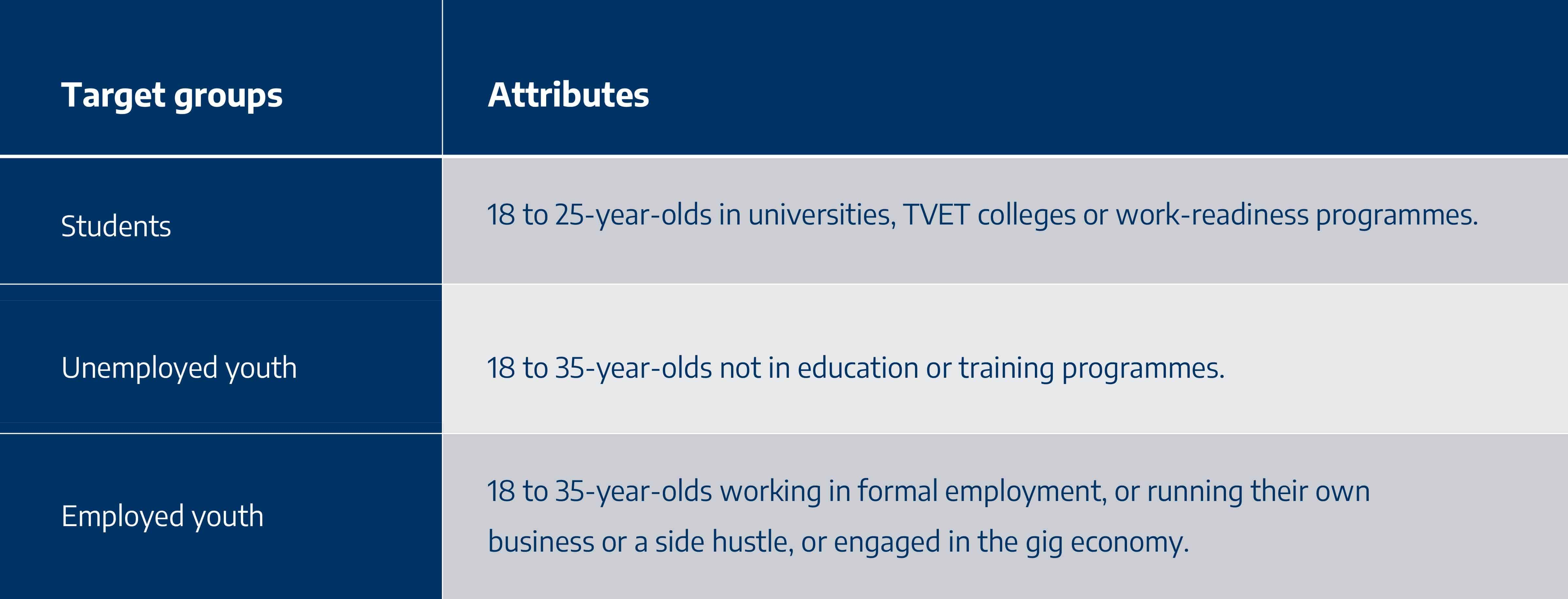 Table showing the youth target audience of Momentum Group’s Consumer Financial Education (CFE) strategy.